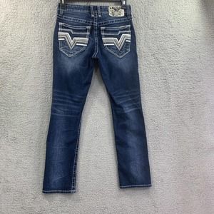 Salvage Supply Co Mayhem Straight Jeans Sz 30 x32 Stretch Whiskered Embellished